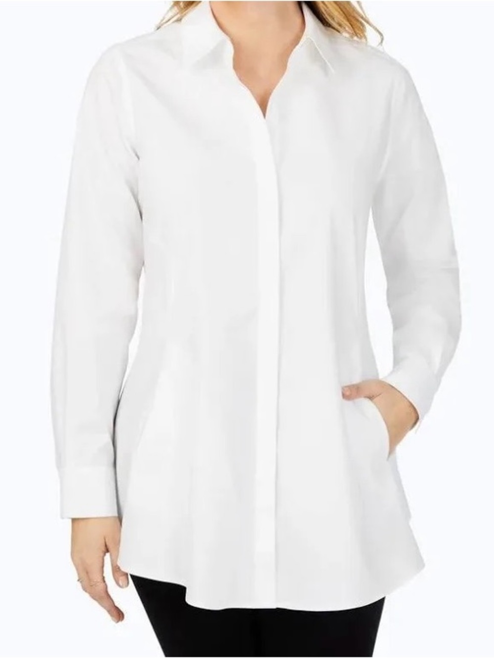 Foxcroft White Button-Front Tunic Blouse
